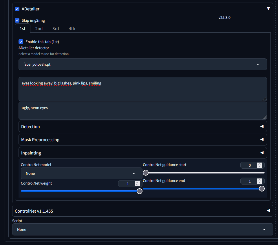 ADetailer beállítások