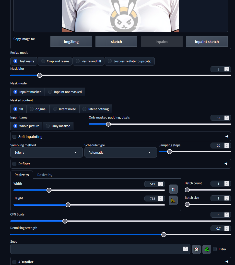 Inpaint beállítások